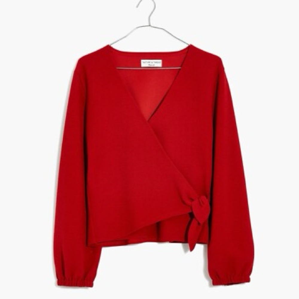 NWT Madewell textures and thread crepe wrap top red small
